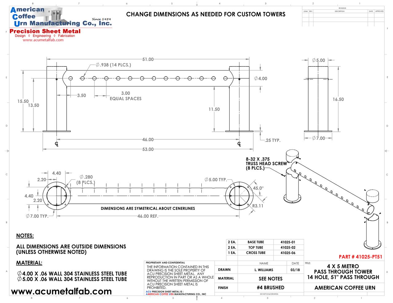 4x5 Metro Pass "H" Through Tower 14 Faucet Holes | 51" Long | Stainless Steel #4