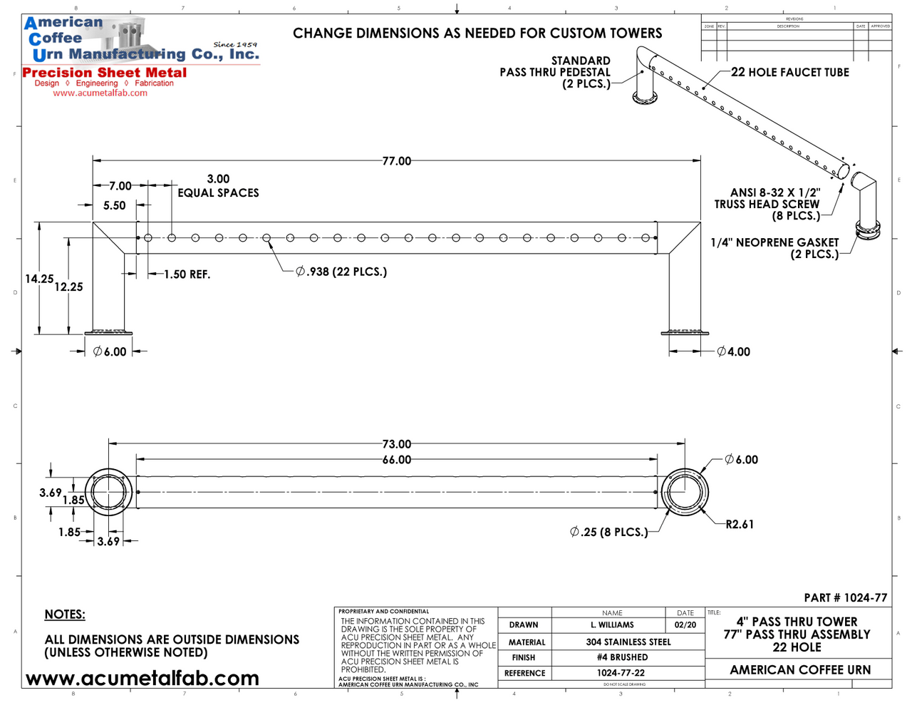 Modular Draft Beer Pass Thru Tower | 22 Faucet Holes | 77" Long | S/S # 4