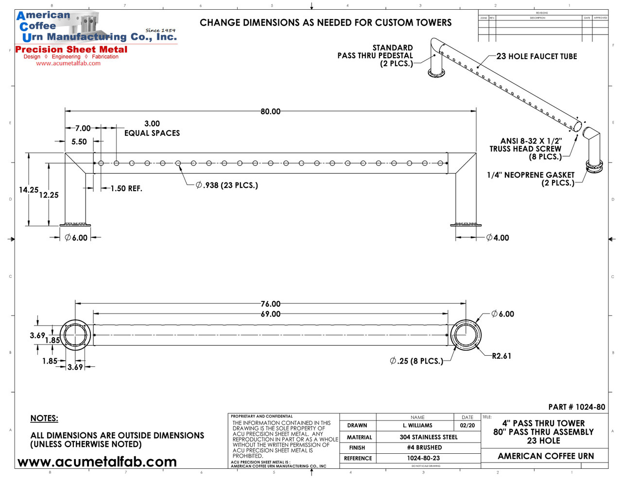 Modular Draft Beer Pass Thru Tower | 23 Faucet Holes | 80" Long | S/S # 4