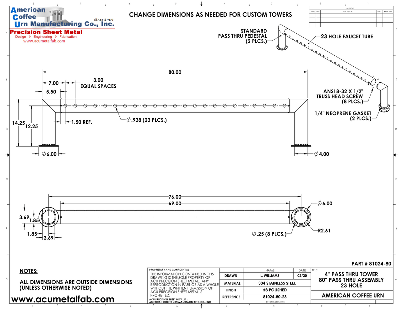 Draft Beer Pass Thru Tower | 23 Faucet Holes (80" Long) | S/S # 8