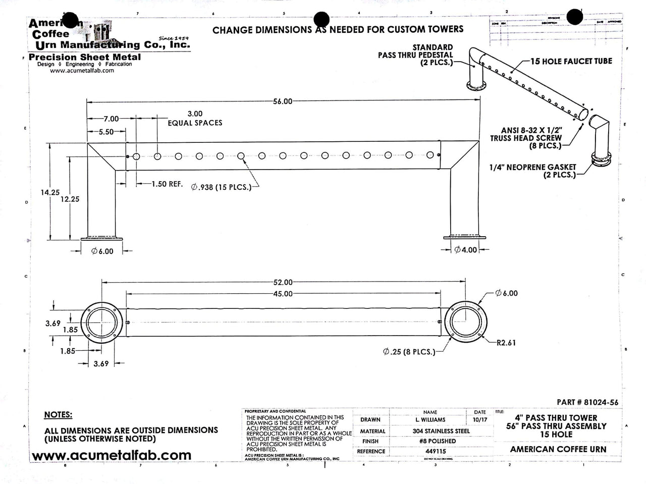 Modular Draft Beer Pass Thru Tower | 15 Faucet Holes | 56" Long | S/S # 8
