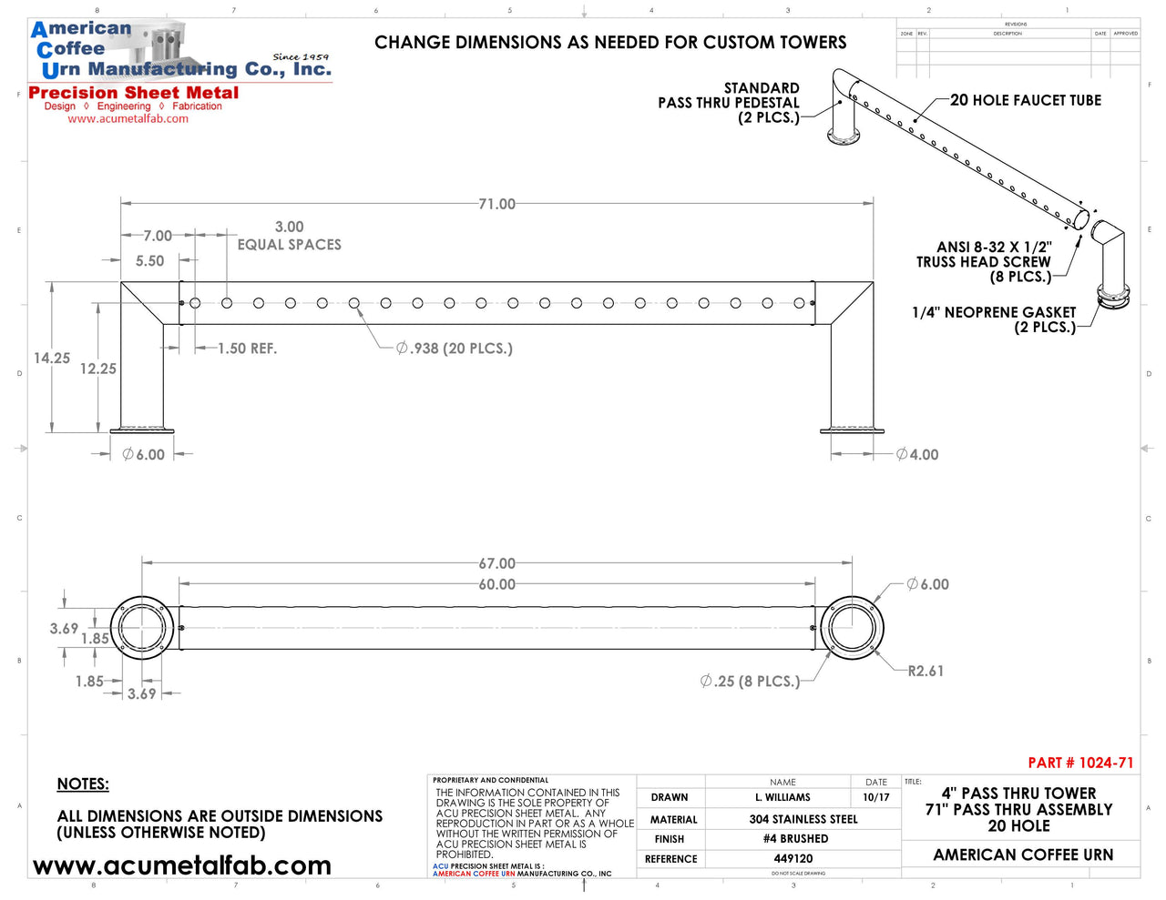 Modular Draft Beer Pass Thru Tower | 20 Faucet Holes | 71" Long | S/S # 4