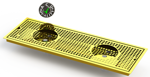 Flush Mount w/ Double Drain and Double Rinser Holes 8" X 24" X ¾" Drip Tray | Recessed | Brass