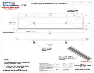 Flush Mount 5" X 30" X ¾" Drip Tray with Double Drains | Recessed | S/S # 8