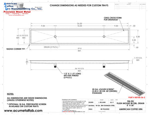 Flush Mount 5" X 36" X ¾" Drip Tray with Double Drains | Recessed | S/S # 8