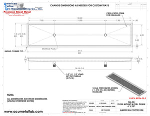 Flush Mount 6" X 30" X ¾" Drip Tray with Double Drains | Recessed | S/S # 8