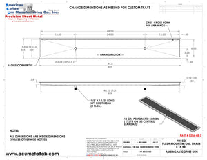 Flush Mount 6" X 48" X ¾" Drip Tray with Double Drains | Recessed | S/S # 4