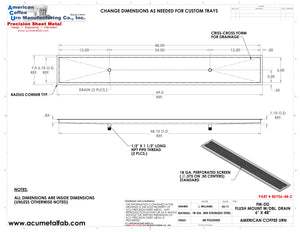 Flush Mount 6" X 48" X ¾" Drip Tray with Double Drains | Recessed | S/S # 8