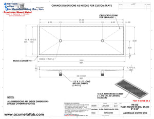 Flush Mount 8" X 30" X ¾" Drip Tray with Double Drains | Recessed | S/S # 8