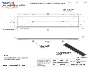 Flush Mount 8" X 48" X ¾" Drip Tray with Double Drains | Recessed | S/S # 8
