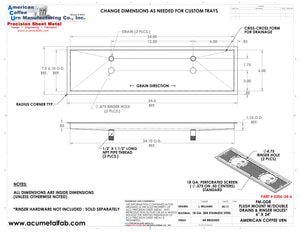 Flush Mount w/ Double Drain and Double Rinser Holes 6" X 24" X ¾" Drip Tray | Recessed | S/S # 4