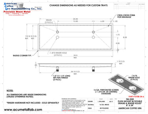 Flush Mount w/ Double Drain and Double Rinser Holes 8" X 24" X ¾" Drip Tray | Recessed | Brass