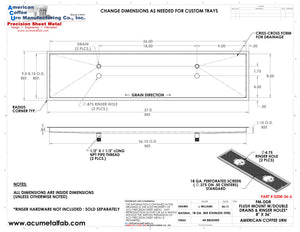 Flush Mount w/ Double Drain and Double Rinser Holes 8" X 36" X ¾" Drip Tray | Recessed | S/S # 4