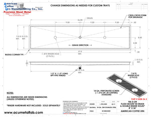 Flush Mount w/ Center Drain and Double Rinser Holes 8" X 36" X ¾" Drip Tray | Recessed | S/S # 4