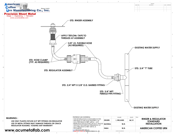 Glass Rinser for Draft Beer Drip Trays - Installation Spec Sheet 