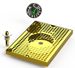 8" X 12" Surface Mount Drip Tray with Drain and Rinser Hole | Brass