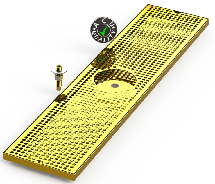 8" X 36" Surface Mount Drip Tray with Drain and Rinser Hole | Brass