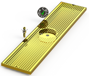 8" X 36" Surface Mount Drip Tray with Drain and Rinser Hole | Brass
