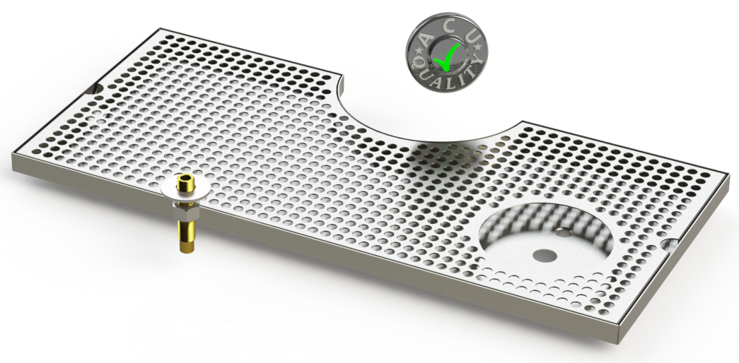 Surface Mount Drip Tray with Cut Out and Offset Drain and Rinser Hole | 8" X 24" X ¾" | 6" Flange | SS #4