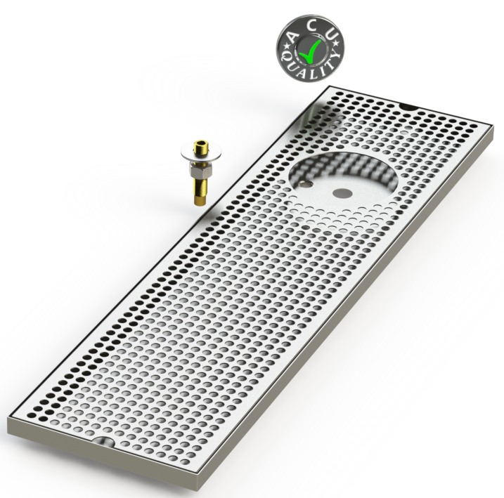8" X 32" Surface Mount Drip Tray with Center Drain and Right Rinser Hole | S/S#4