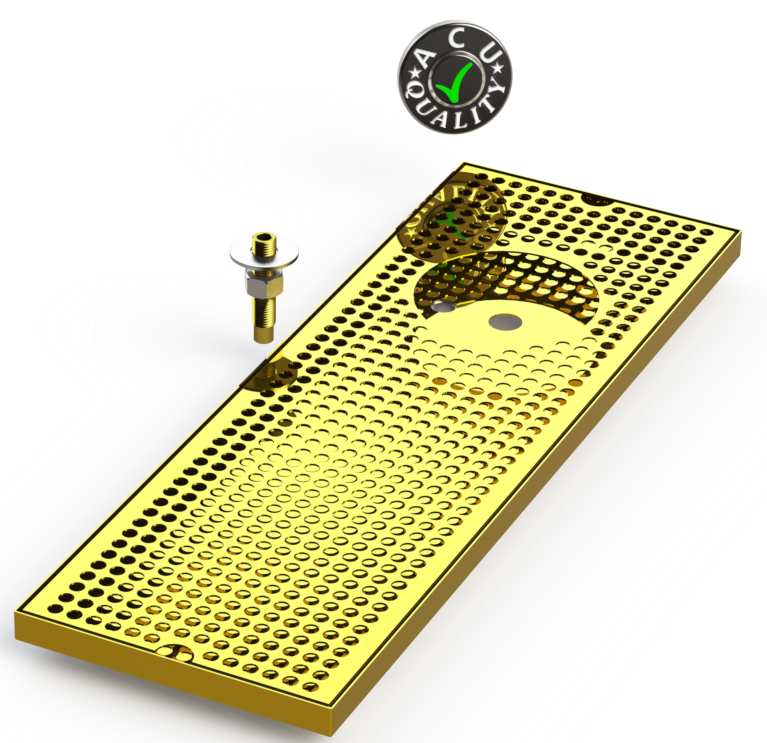 8" X 24" Surface Mount Drip Tray with Drain and Right Rinser Hole | Brass