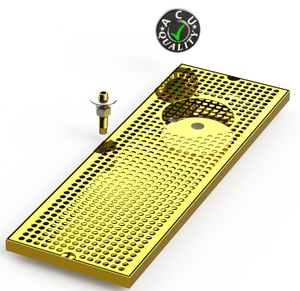 8" X 24" Surface Mount Drip Tray with Drain and Right Rinser Hole | Brass