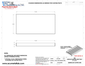 Surface Mount Drip Tray with Drain 5" X 10" X 3/4" | Mirror Stainless drawing spec sheet