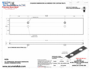 8" X 36" Surface Mount Drip Tray with Double Drain and Double Rinser Holes | S/S#8