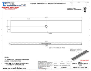 Surface Mount Drip Tray with Drain 5" X 30" X 3/4" | S/S # 4 Spec Sheet