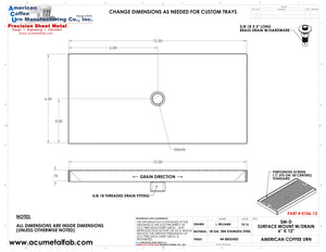 6" X 12" Surface Mount Drip Tray with Drain | S/S #4