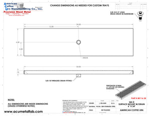 6" X 24" Surface Mount Drip Tray with Drain | S/S#8