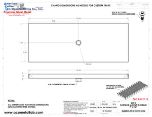 7" X 18" Surface Mount Drip Tray with Drain | S/S#8