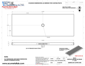 7" X 20" Surface Mount Drip Tray with Drain | S/S#4