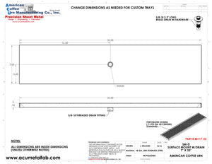 7" X 33" Surface Mount Drip Tray with Drain | S/S#8