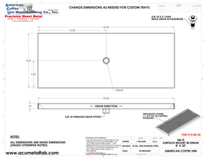 8" X 20" Surface Mount Drip Tray with Drain | S/S#4