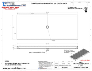 8" X 20" Surface Mount Drip Tray with Drain | S/S#8