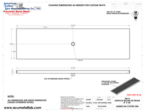 8" X 30" Surface Mount Drip Tray with Drain | S/S#8