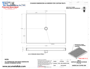 9" X 12" Surface Mount Drip Tray with Drain | S/S#8