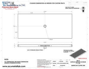 9" X 20" Surface Mount Drip Tray with Drain | S/S#4