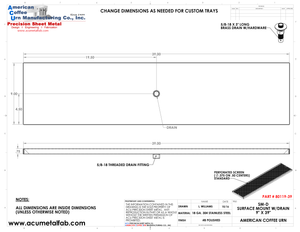 9" X 39" Surface Mount Drip Tray with Drain | S/S#8