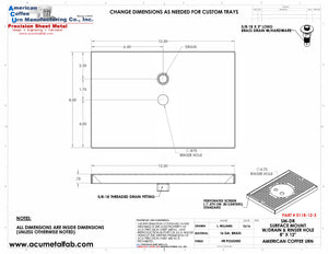 8" X 12" Surface Mount Drip Tray with Drain and Rinser Hole | Brass
