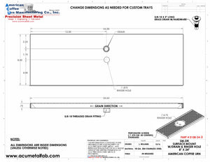 8" X 24" Surface Mount Drip Tray with Drain and Rinser Hole | S/S#4