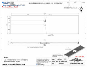 8" X 30" Surface Mount Drip Tray with Drain and Rinser Hole | S/S#4