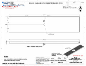 8" X 36" Surface Mount Drip Tray with Drain and Rinser Hole | S/S#8