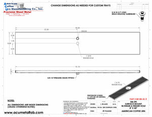 8" X 45" Surface Mount Drip Tray with Drain and Rinser Hole | S/S#8