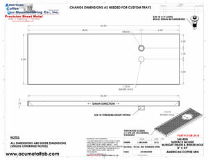 8" X 24" Surface Mount Drip Tray with Drain and Right Rinser Hole | S/S#4