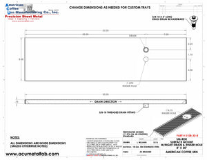 8" X 30" Surface Mount Drip Tray with Drain and Right Rinser Hole | S/S#4