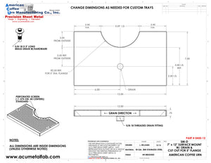 Surface Mount Drip Tray with Cut Out and Drain | 7" X 12" X ¾" | 5" Flange | SS #4