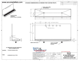Wall Mount Drip Tray with Double Drains | 6-3/8" X 30" X 14" X 1" | S/S # 4 | 5 Faucet Holes