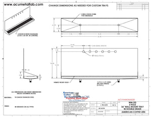 Wall Mount Drip Tray with Double Drains | 6-3/8" X 36" X 14" X 1" | S/S # 4 | 6 Faucet Holes